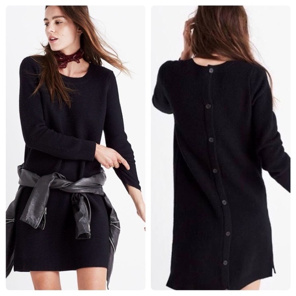 Madewell Button Back Cozy Sweater Knit Dress Black Size Medium NWT - Picture 1 of 9
